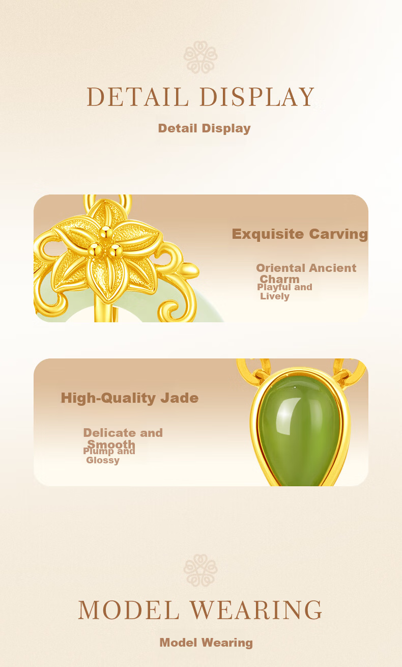Yayi [Laomiao Gold] Peace Buckle Necklace for Women, Silver Hetian Jade, Practical Birthday And Mother's Day Gift for Wife Or Mother 7