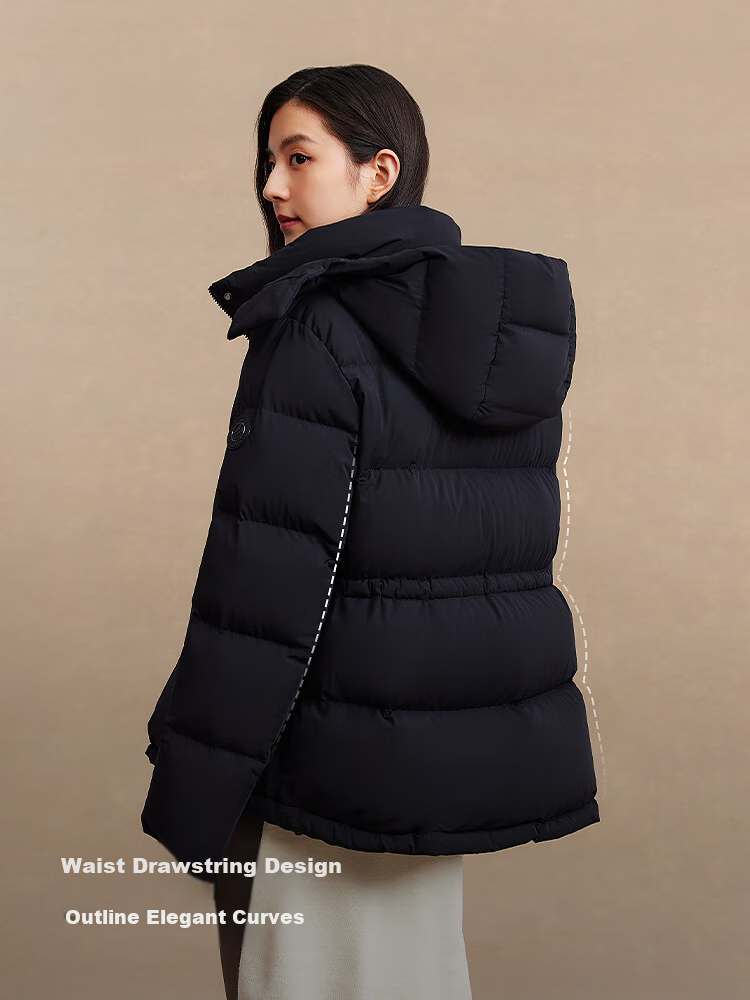 Bosideng Women's Winter Down Jacket Slim Fit Short Casual Thickened Removable Hood Stand Collar Versatile Coat 12