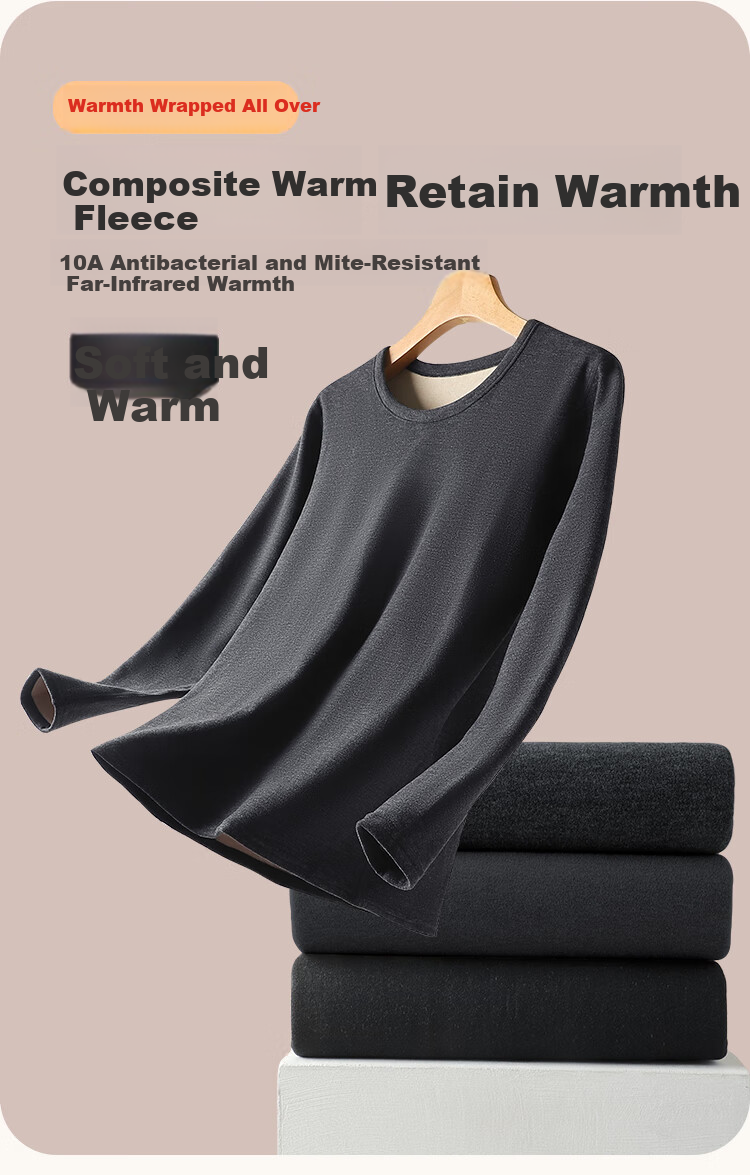 Bingxue Kapok Men's Thermal Underwear Fleece Thickened Autumn Winter New Warm Fleece Antibacterial Mite-Resistant Cashmere Plus Size Top and Bottom Set 3