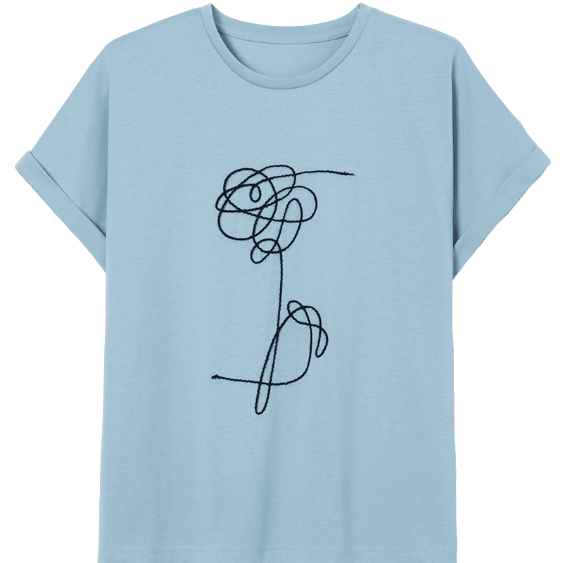 Demana [Cloud Soft Cotton Blend] Spring Urban Simple Crew Neck Color-Blocked Embroidered Short Loose Fit Women's T-Shirt