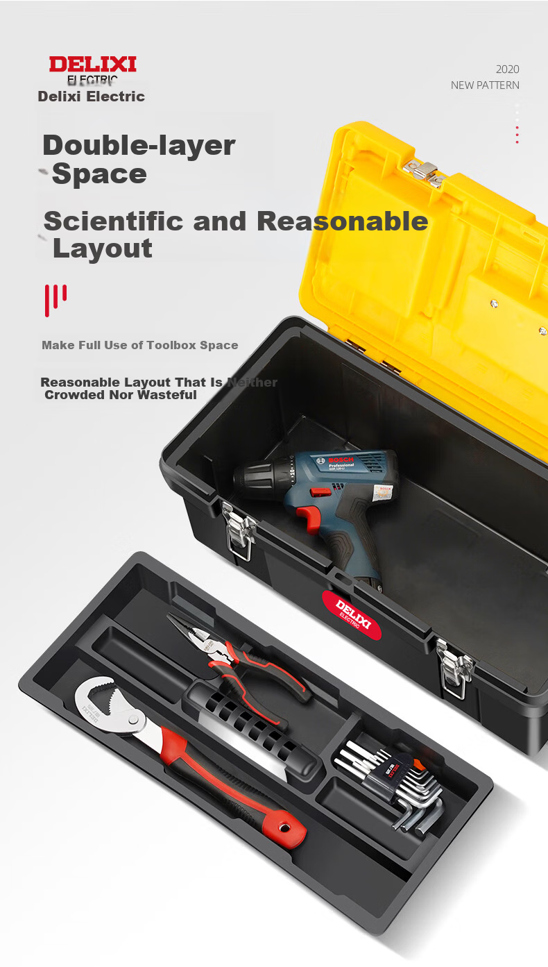 Delixi Thickened Toolbox Storage Box Large Industrial Grade Portable Multi-Functional Repair Electrician Tool Case for Home and Vehicle 3