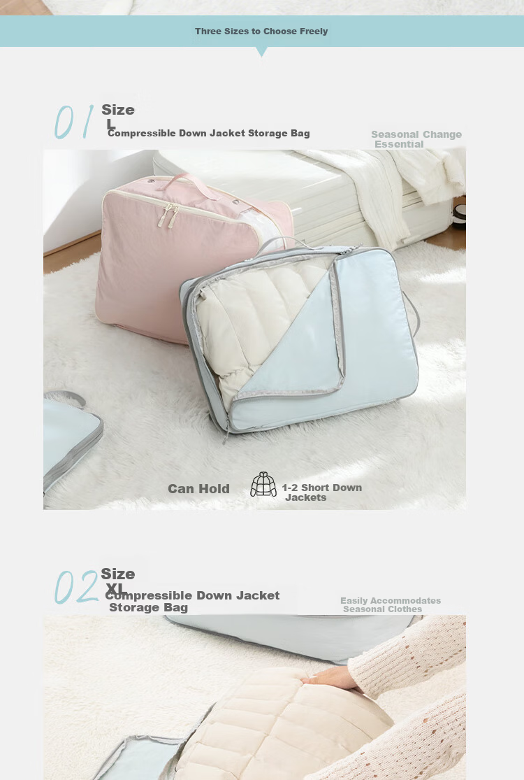 Samfolk Down Jacket Storage Bag XXL Large Visible Compression Seasonal Bedding Winter Clothes Cotton Quilt Organizer Bag Pink 8
