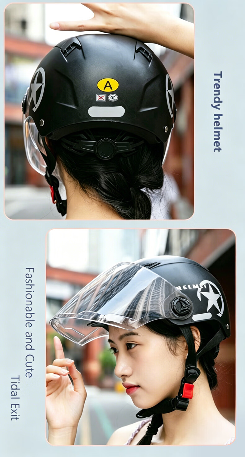 Adandyish Motorcycle Helmet 3C Certified New National Standard A Electric Bike Helmet Unisex Summer Sun Protection Safety Cap Four Seasons Lightweight Half Helmet 805 Matte Black 24
