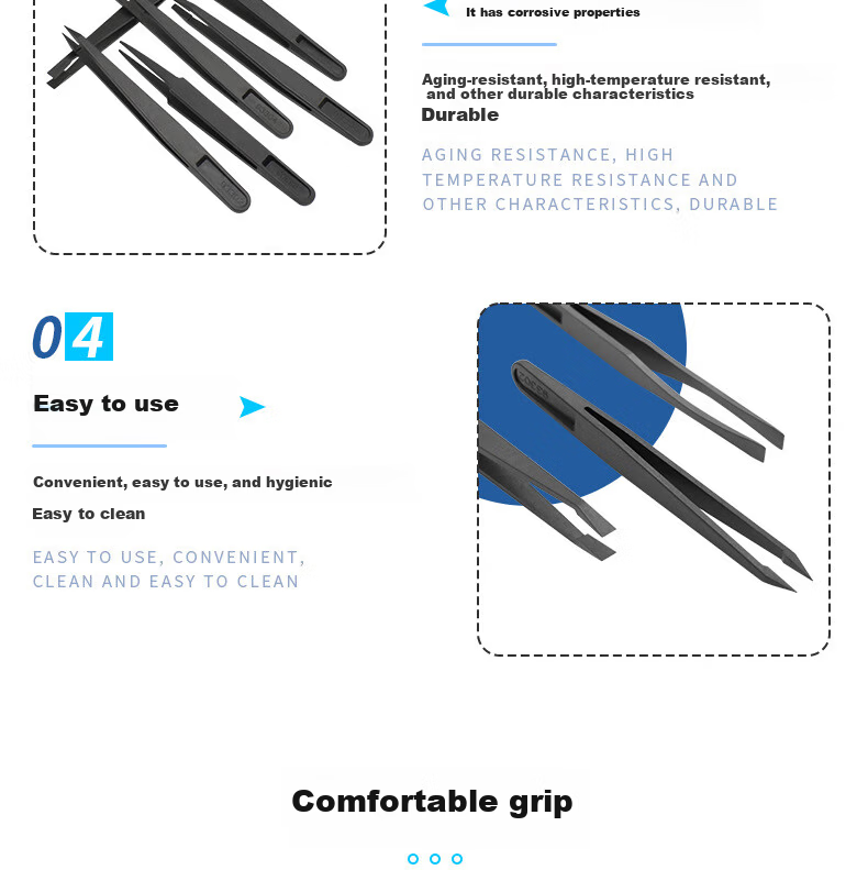 Mashifu Anti-Static Plastic Tweezers 8-Piece Set Black Non-Slip Precision Carbon Fiber Tweezers Kit with 8 Sizes 6