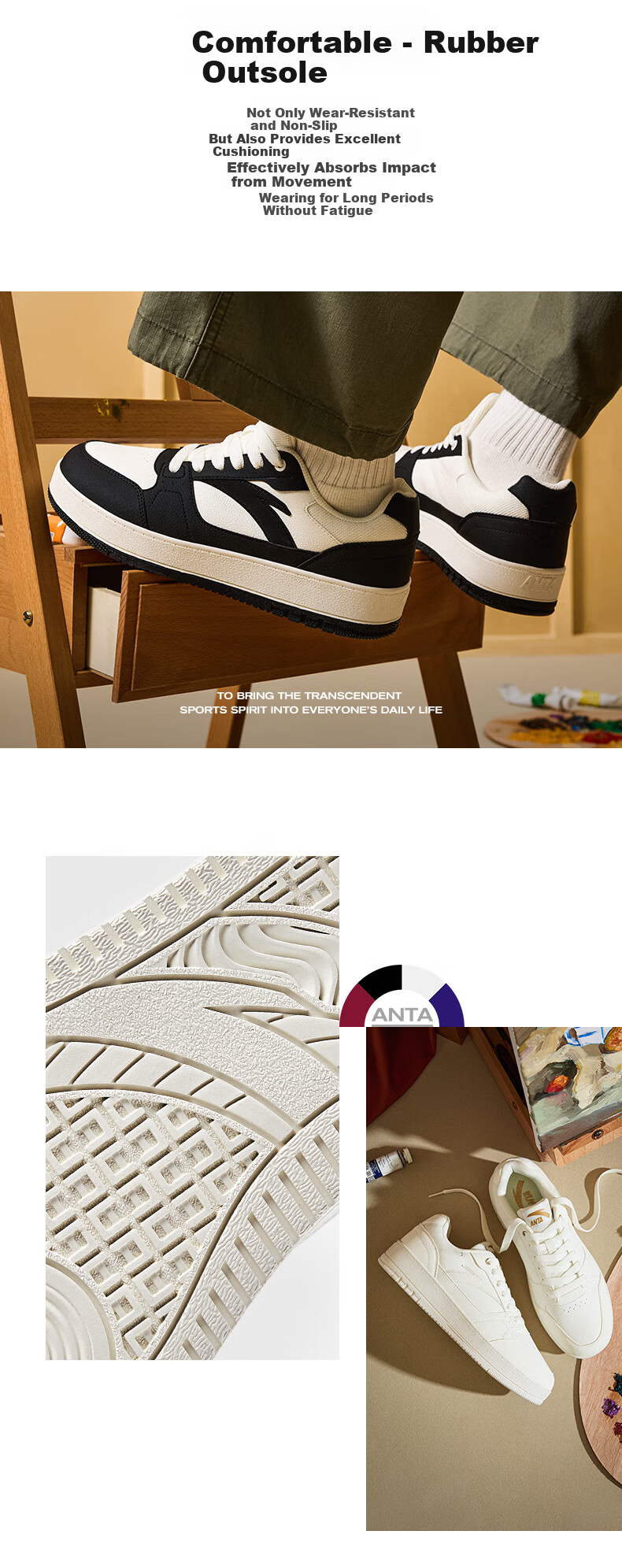 Anta Origin Year 2.0 | Men's Thick-Soled White Sneakers, Breathable Retro Casual Sports Shoes for Couples, Summer Height-Increasing Sneakers 3