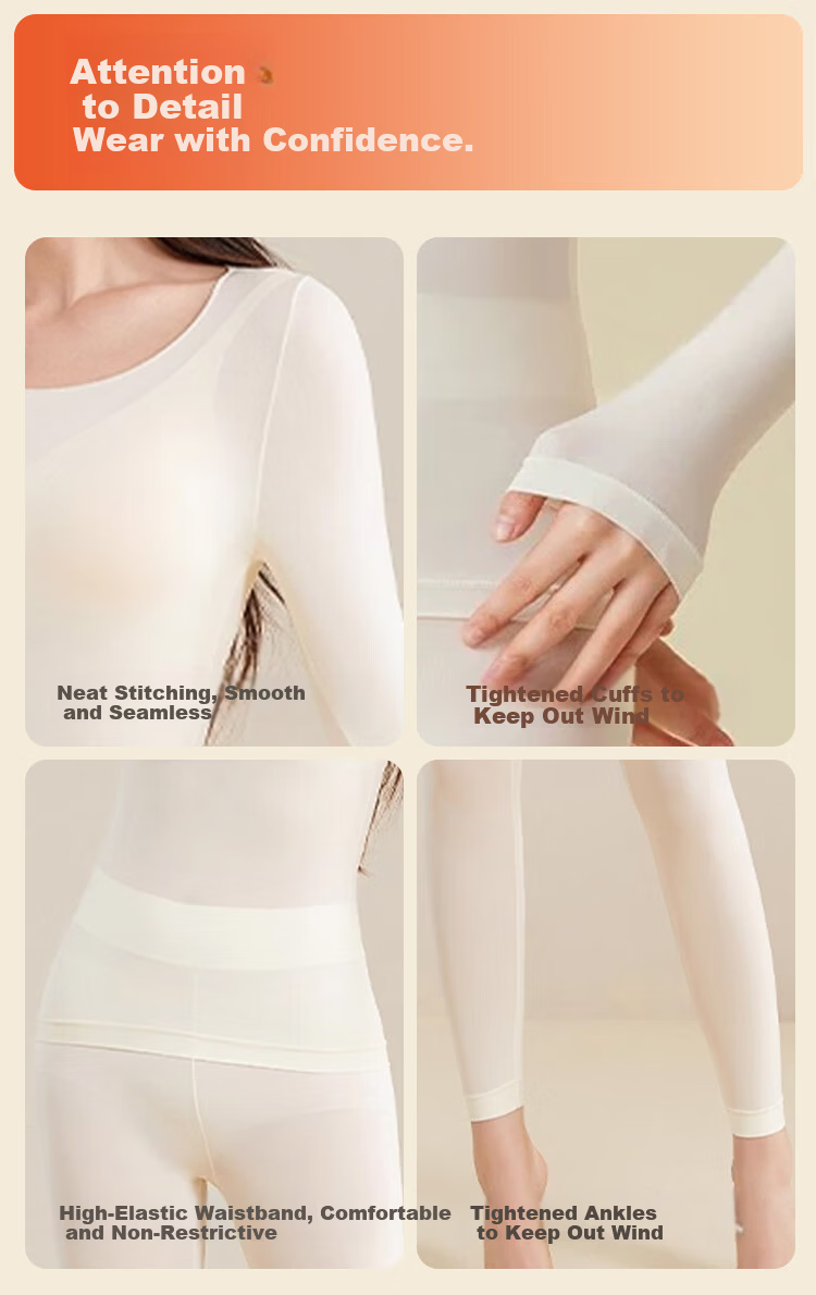 LangSha Women's Thermal Underwear Set Autumn Base Layer Skin Care High Elastic Slim Seamless Thin Warm Winter 11