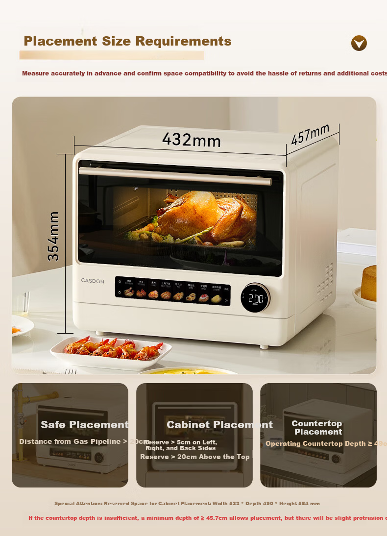 CASDON B7pro 5-in-1 Microwave Oven Steam Roast Bake Fry Stew Countertop 25L Capacity Hurricane Oven Recommended by Yang Mi 2