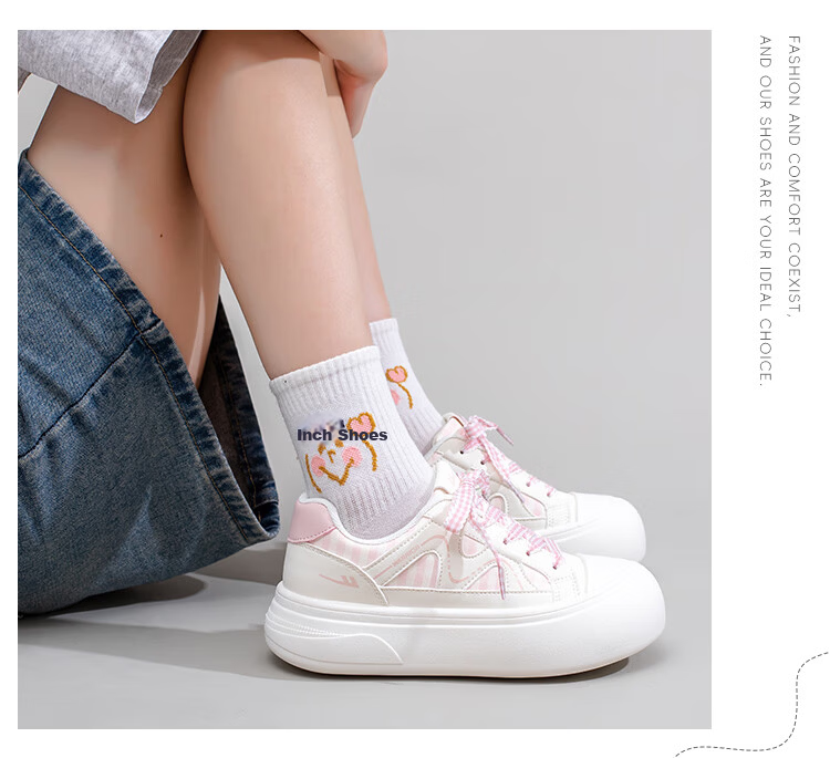 Warrior Women's Thick Sole Versatile Cute Shoes Spring Autumn Popular Casual Student Sports Sneakers, Beige Black, Size 38 3