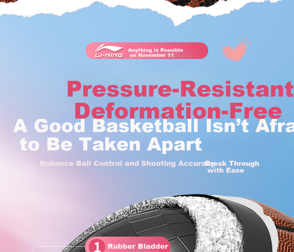 Li-Ning Basketball Junior Middle School Indoor Outdoor Girls Size 6 Official Exam Basketball for Ages 12-18 Women's Standard Test Ball 22
