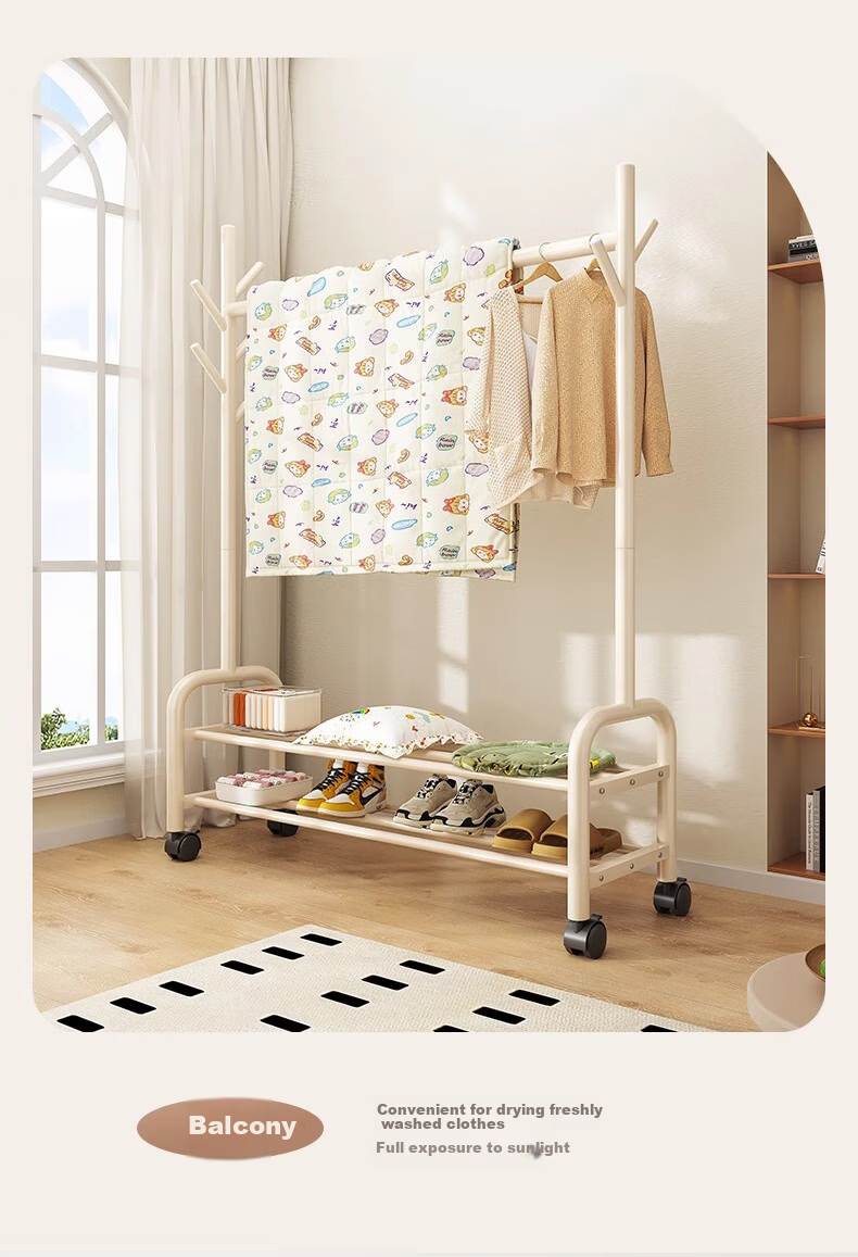 Quanpinwu Floor-Standing Clothes Rack, Bedroom Home Indoor Movable Drying Rack, Storage Hanger, Coat And Hat Stand, Single 150cm 18