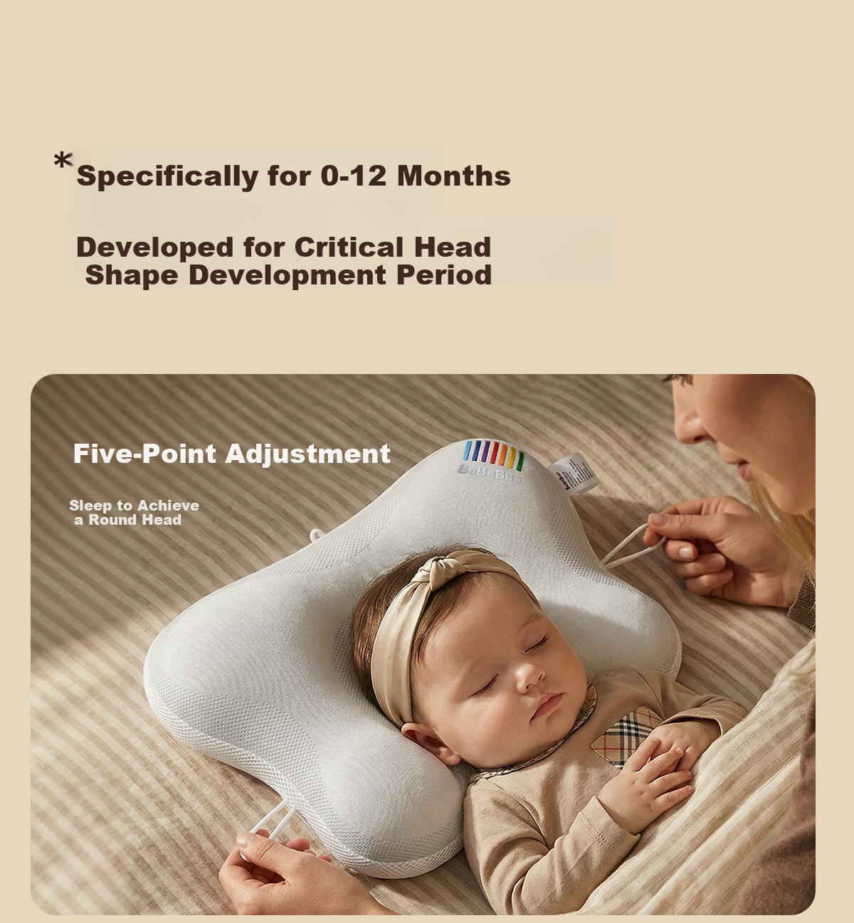 Bebebus Butterfly Baby Shaping Pillow for Round Head Sleep 0-6-12 Months Newborn Head Correction Neck Support Baby Pillow White 5