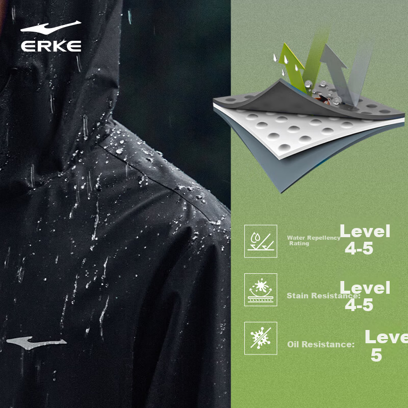 ERKE Men's Jacket 2026 New Outdoor Casual Hooded Waterproof Mesh Lined Sports Windbreaker Versatile Casual Wear
