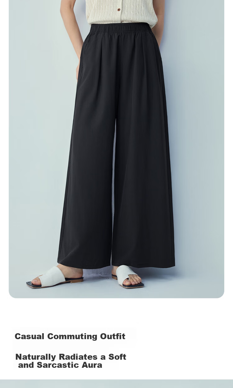 Giordano Women's Loose Fit Four-Way Stretch Pleated Casual Pants Elastic Waist Wide-Leg Trousers 13416217 6