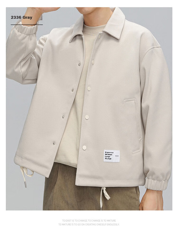 ROMON Men's Jacket, Spring And Autumn Casual Business Style, Youth Tobacco Jacket, Workwear Outerwear, Beige Color, Size 4XL 27