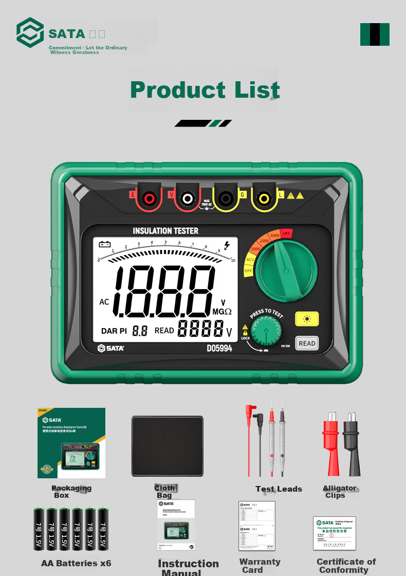 SATA Insulation Resistance Tester Digital Electronic Megohmmeter High Voltage 1000V Leakage Meter D05994 15