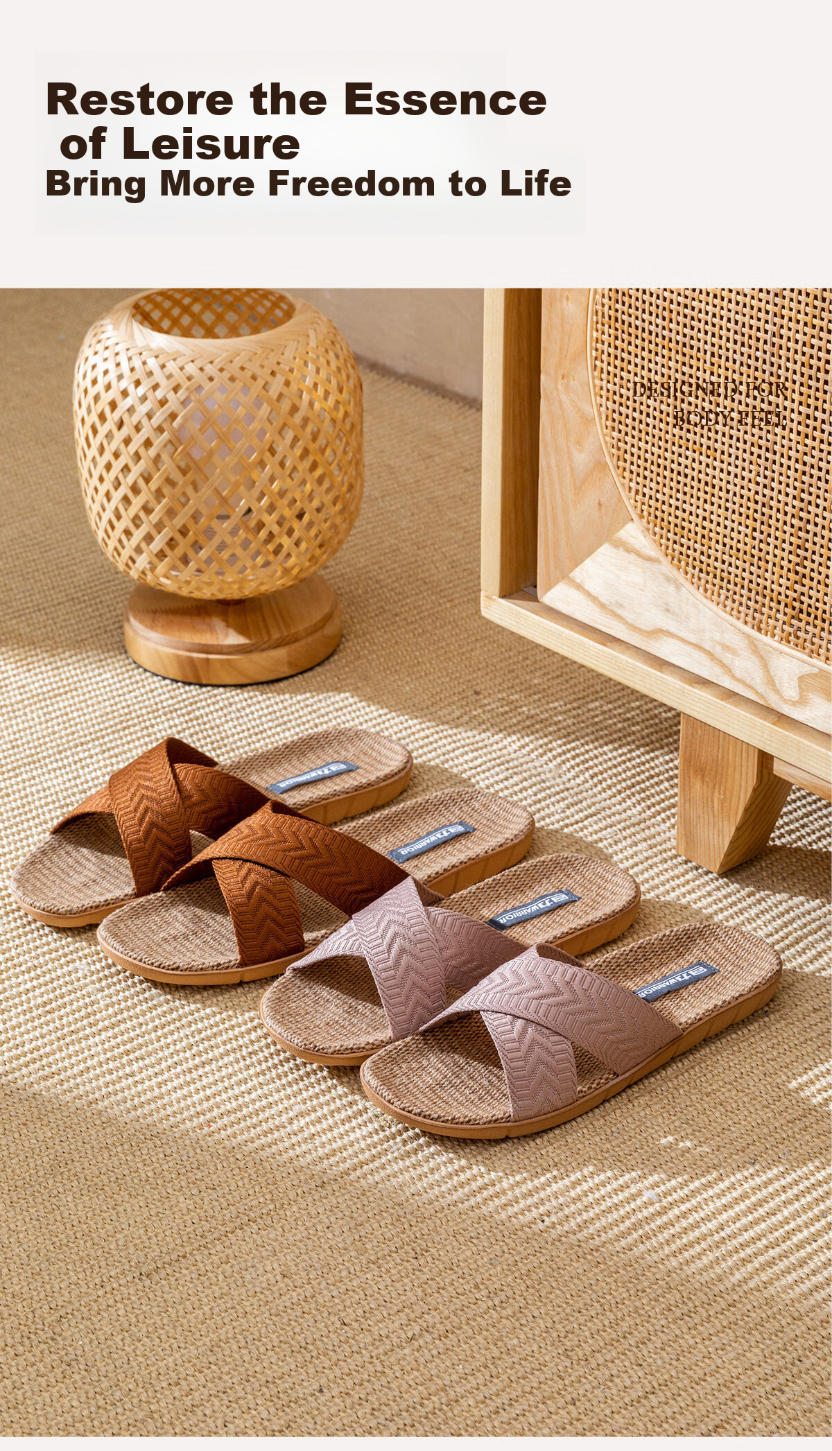 Warrior Linen Men's Indoor Home Slippers Non-Slip Sweat-Absorbing Odor-Resistant Floor Cool Slippers 0254 Light Coffee Size 44-45 12