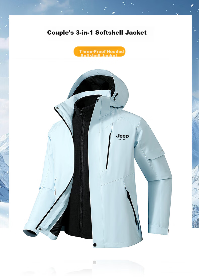 JEEP SPIRIT Men's Outdoor Windproof Hooded Jacket Warm 3-in-1 Coat Black XL 1