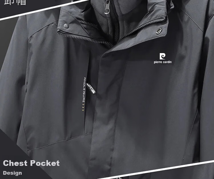 Pierre Cardin Men's Autumn Winter Casual 3-in-1 Windproof Outdoor Mountaineering Jacket Black 3XL 12