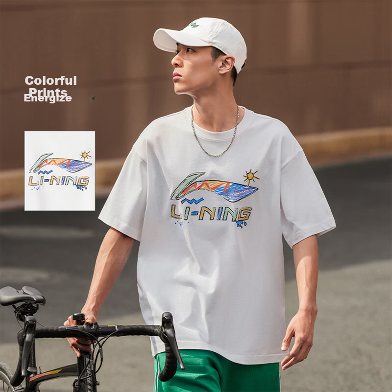 LI-NING Men's Summer New Lightweight Breathable Logo Letter Print Fashion Casual Crew Neck Sports T-Shirt