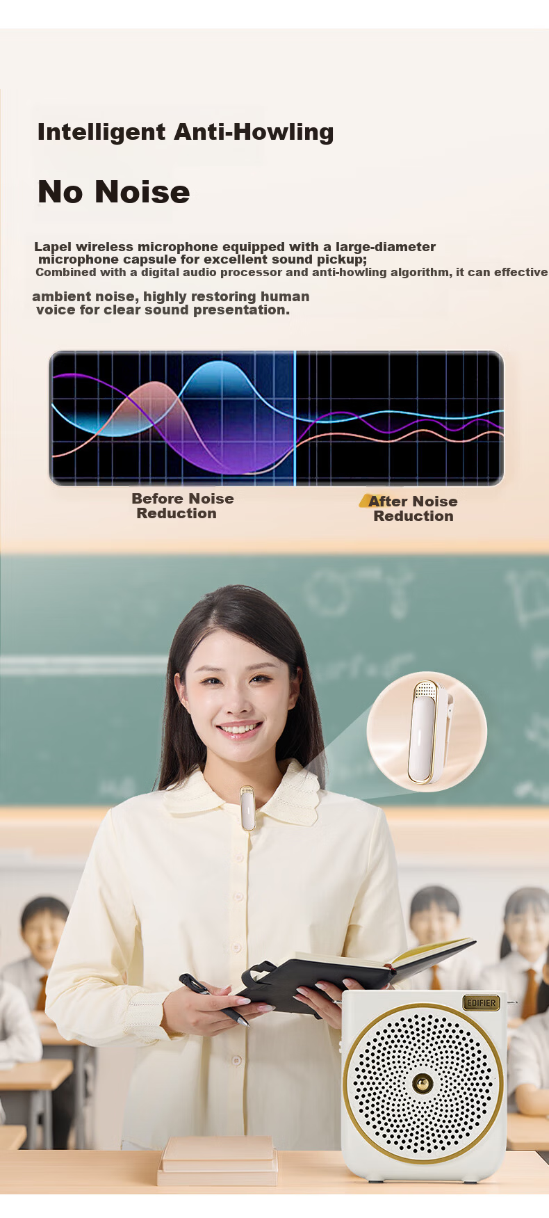 EDIFIER MF3 Wireless Lavalier Microphone Amplifier for Tour Guides and Salespersons, Teacher's Portable High-Power Microphone Speaker Player, White 5