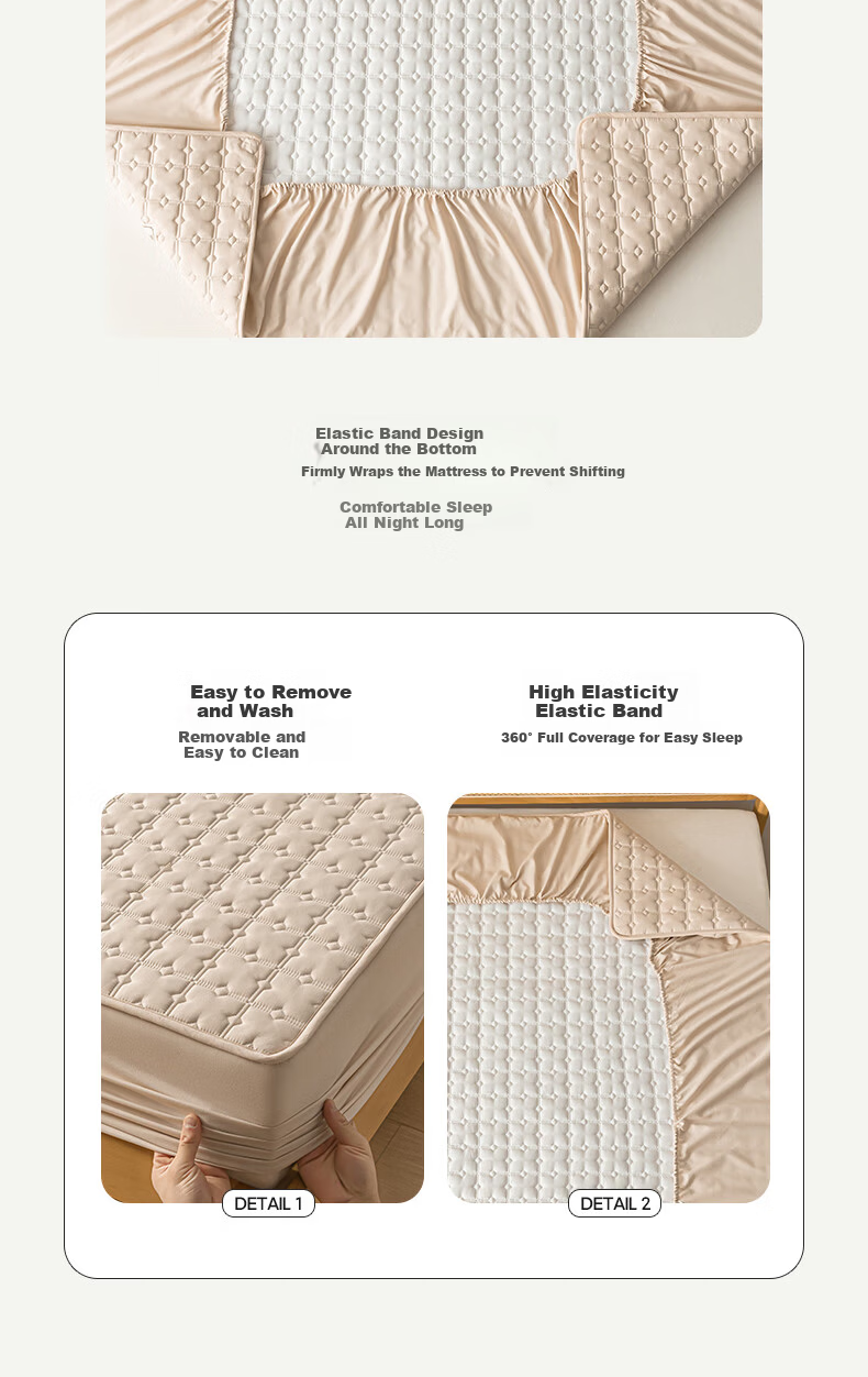 MUJI Class A Waterproof Quilted Cotton Mattress Protector 1.5x2m Khaki 15