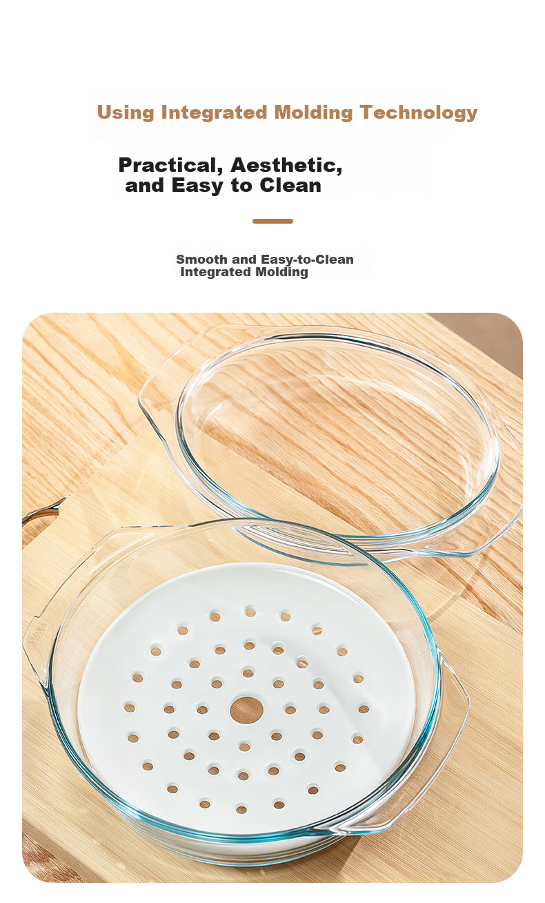 Genas Microwave Oven Special Steaming Bowl Steamer Basket Tray Double-Handle Transparent Heat-Resistant Glass Bowl 1.5L with Lid Soup Noodle Bowl 12