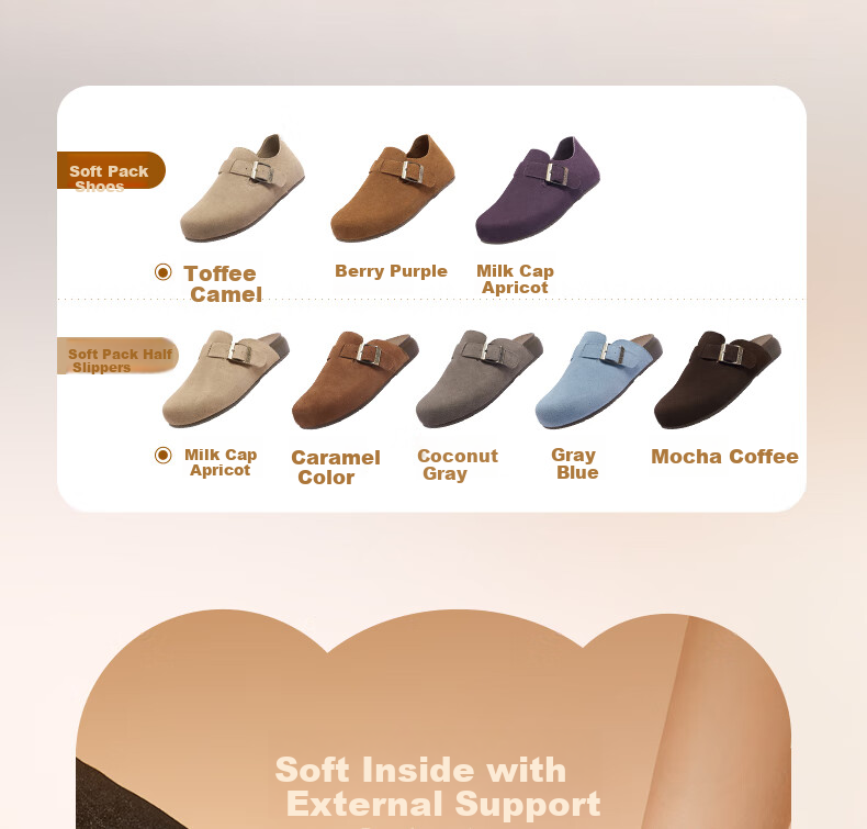 CAMEL Soft Bag 2nd Generation Full Coverage Birkenstock Comfortable Deep Mouth Shoes L25W700108 Apricot (Full Coverage Fleece Lining) Size 37 18