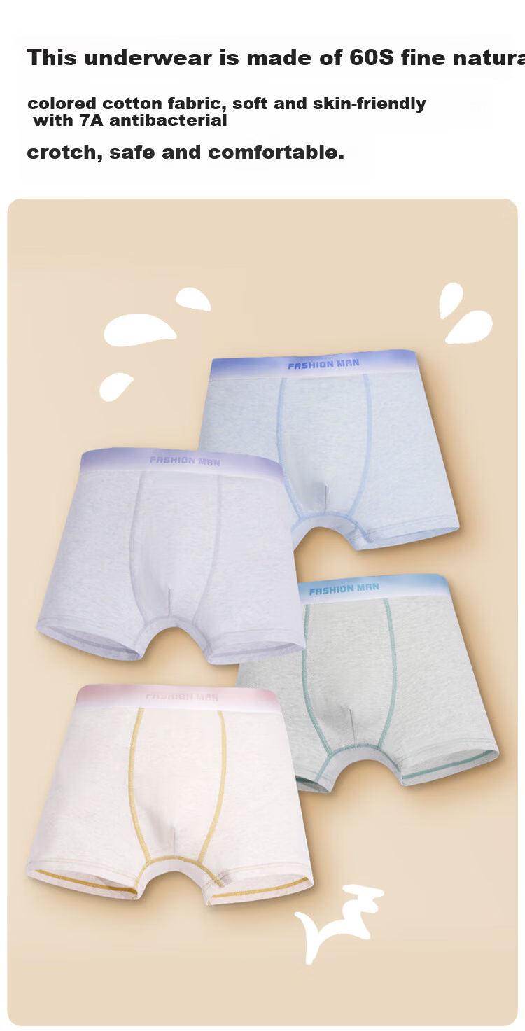 Hodo Boys' Cotton Boxer Briefs for Adolescents, Puberty Stage, Middle School, 4-Pack, Colorful Cotton, Size 170 1