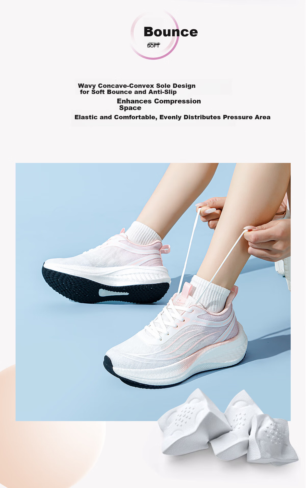 Warrior Women's Sports Shoes New Spring Mesh Breathable Thick Sole Cushioning Height Increasing Running Shoes White Pink Size 37 8
