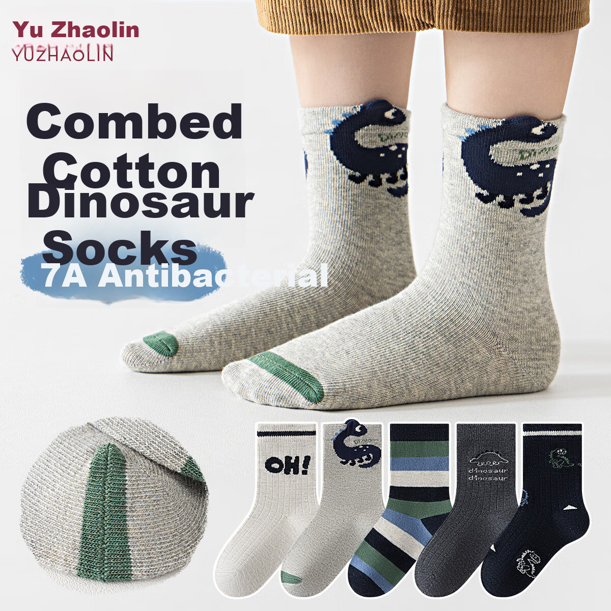 Yuzhaolin 5 Pairs Kids Socks Spring Summer Cotton Mid-Calf Youth Boys Odor-Resistant Elementary School Boys Girls Sports Cotton Socks