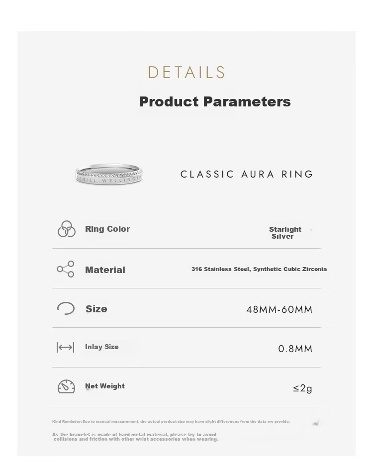 Daniel Wellington DW Ring for Women [520 Gift for Girlfriend] Aura Couple Ring Moonlight Silver Size 54 DW1535 6