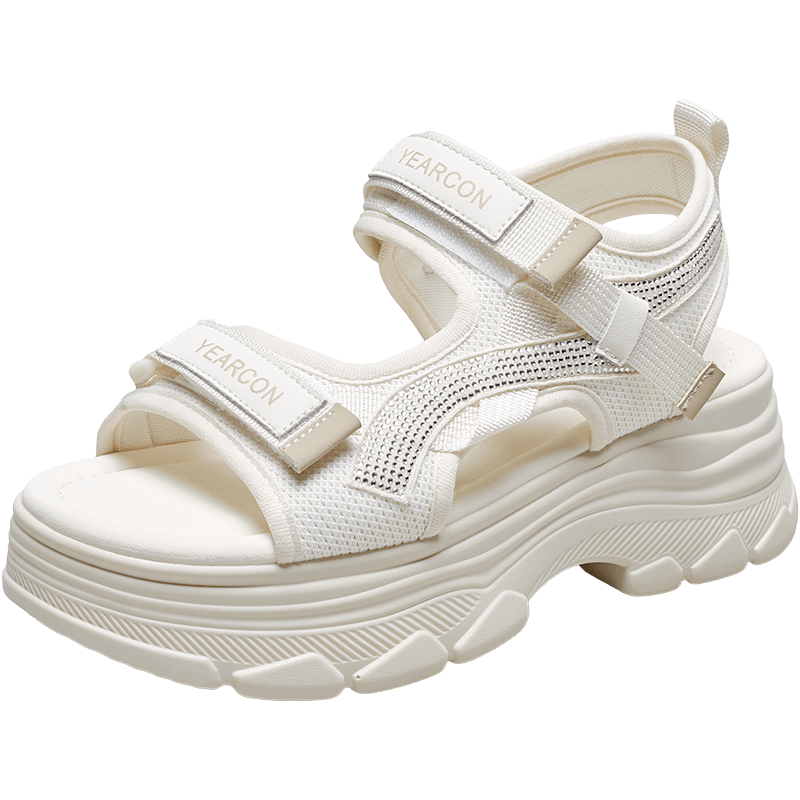 Eierkang Women's Sports Sandals Thick Sole Platform Slip-On Magic Tape 26126W Off-White Size 38