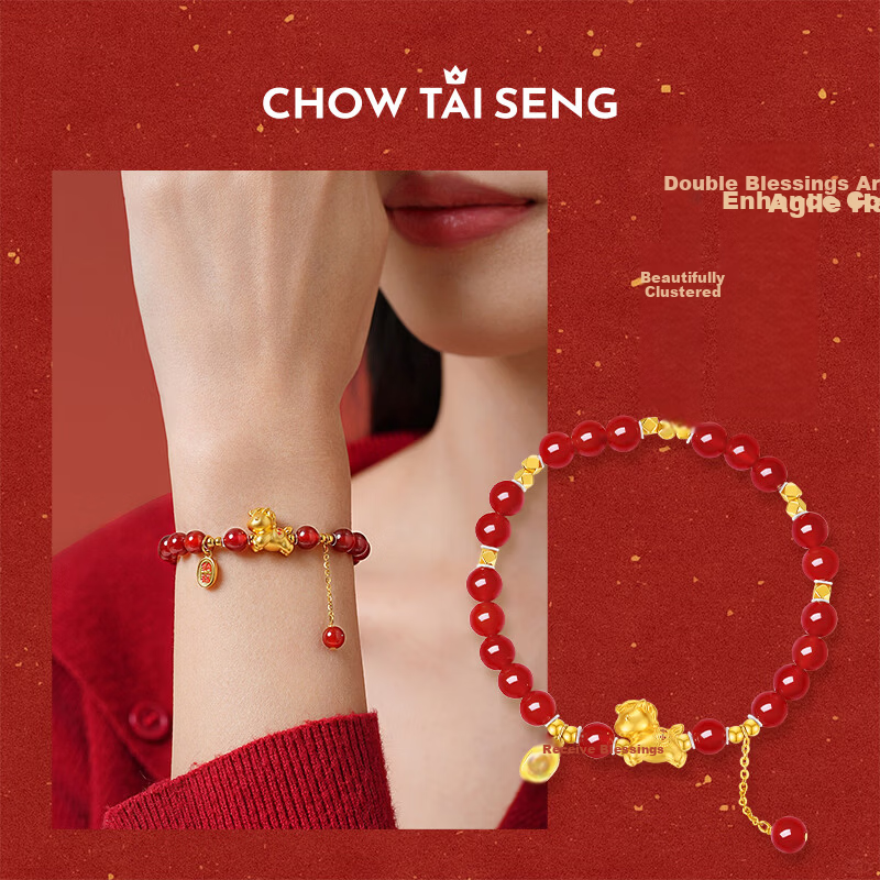CHOW TAI SENG Year of the Horse Red Agate S925 Bracelet for Women Chinese Valentine's Day Gift for Girlfriend Wife
