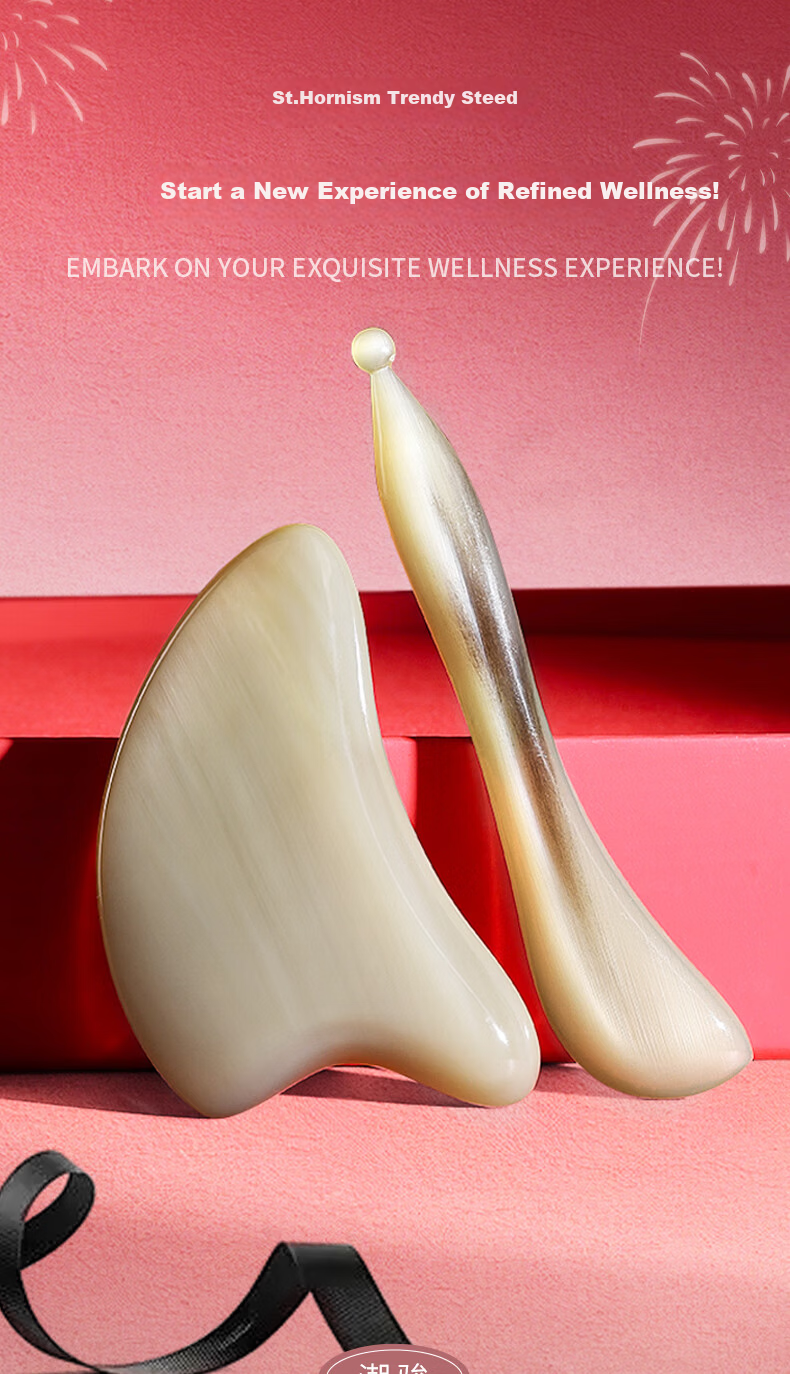 Chaojun Authentic Natural Ox Horn Gua Sha Board Facial Massage Roller Set Practical Birthday Gift for Mom Girlfriend Wife 1