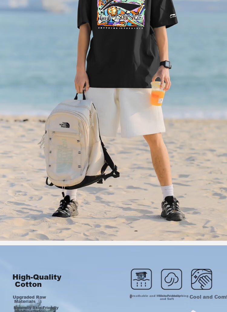 LI-NING Short Sleeve Sports T-Shirt Logo Print Summer Breathable Unisex Casual Comfortable Trendy Tee for Men 11