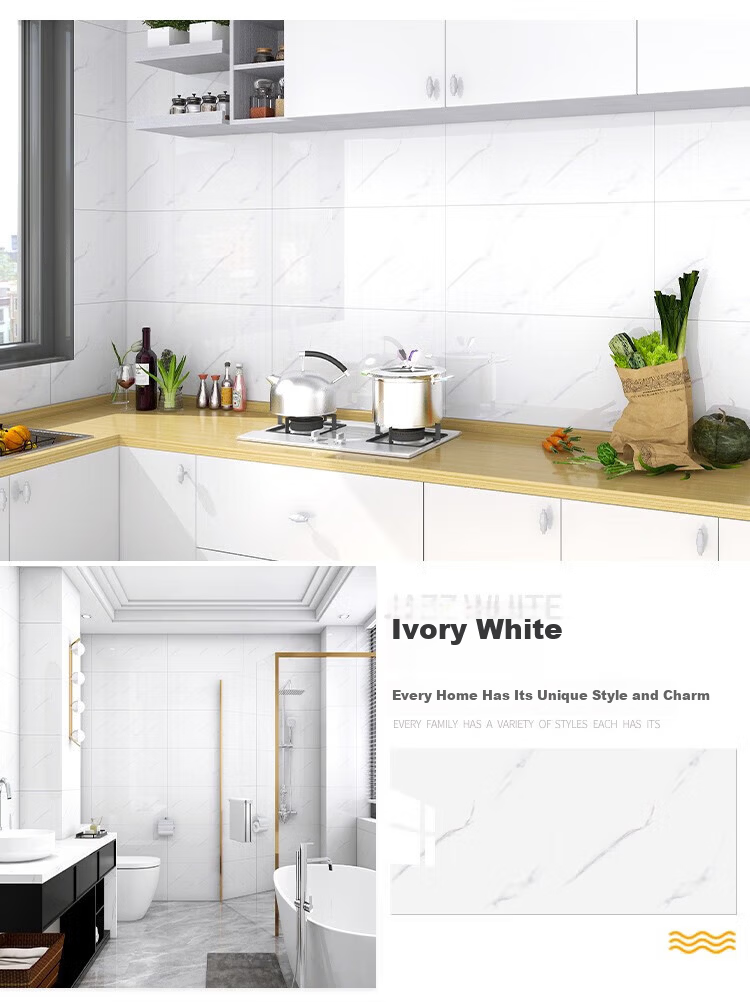 Washi Imitation Tile Wall Sticker Wallpaper Self-Adhesive Waterproof Moisture-Proof Aluminum Plastic Wall Panel Bathroom Bright White 40*80cm (5 Pieces) 25