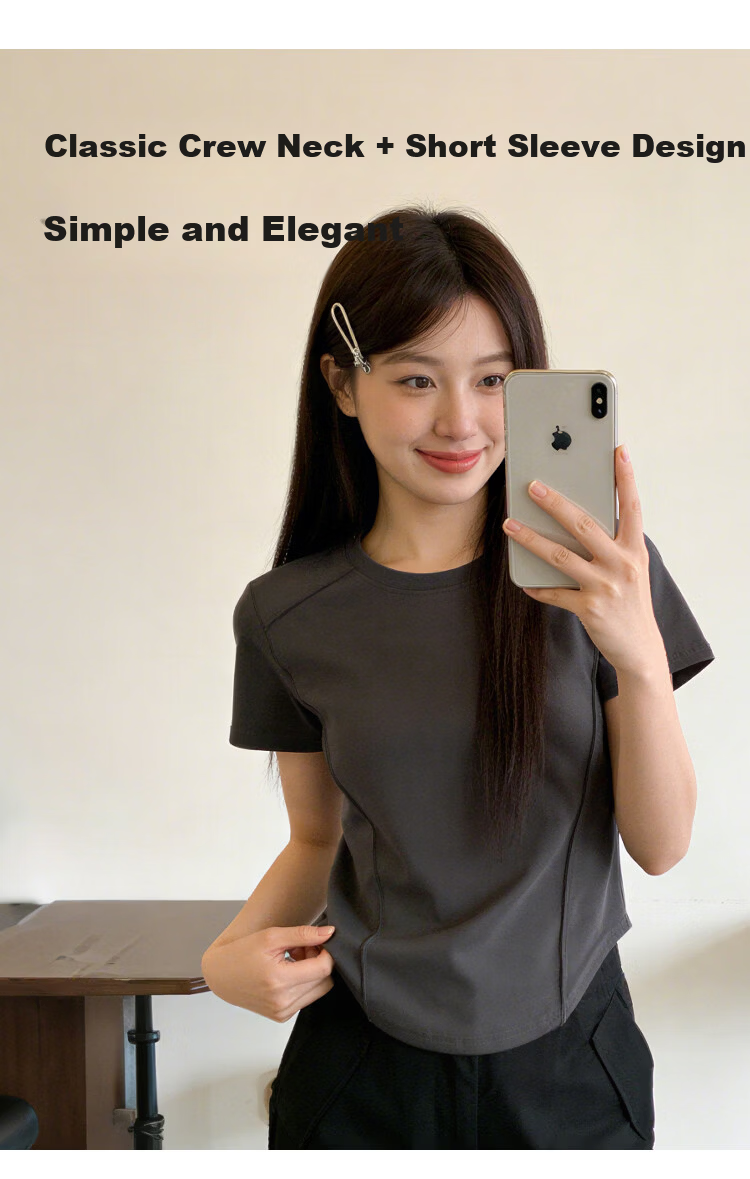 Urban Beauty Combed Cotton Short Sleeve T-Shirt Women's Slim Fit Herringbone Crew Neck All-Season Outerwear 2026 New Inner Layer 3