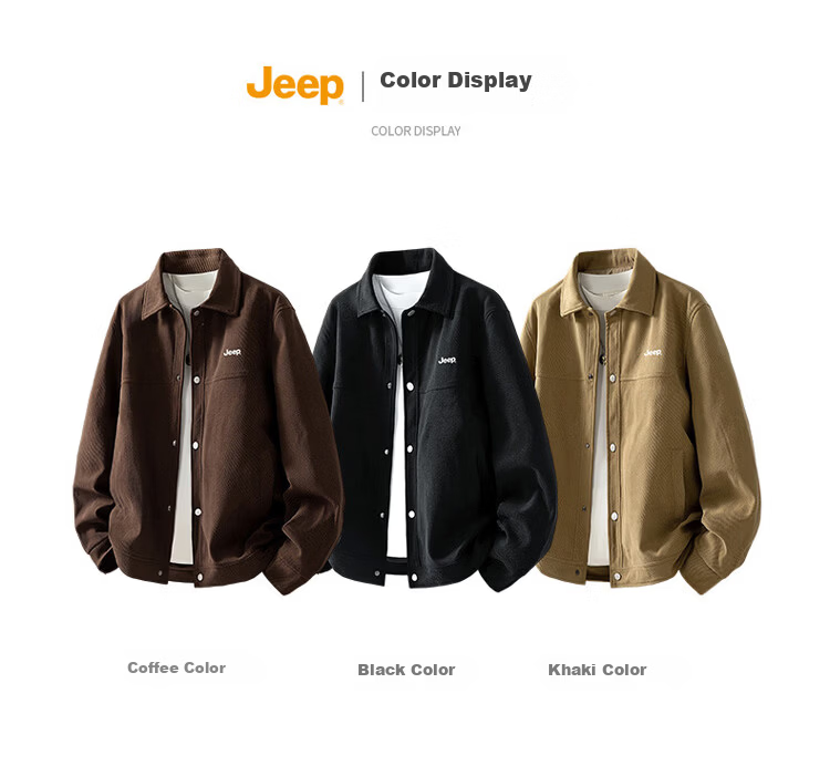 JEEP Men's Jacket Spring Autumn Simple Retro Lapel Business Casual Trendy Black XL 1