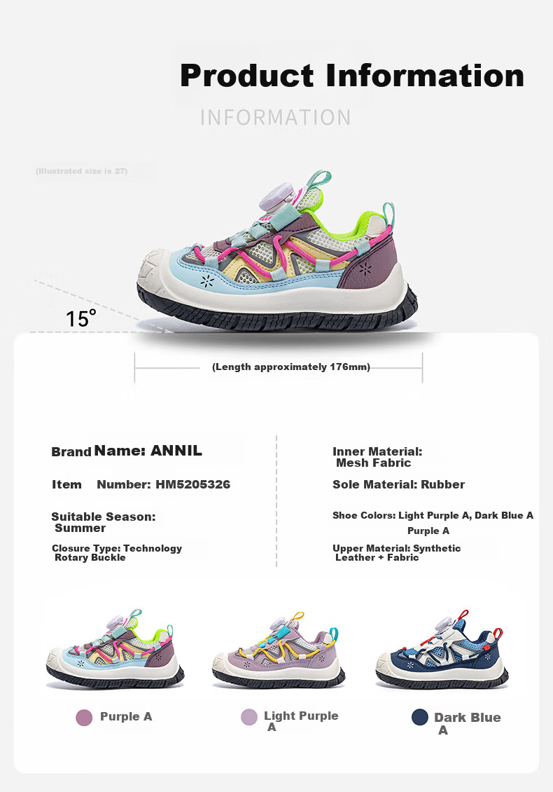 ANNIL Girls' Sports Shoes, 2026 New Summer Breathable Mesh Running Shoes, Children's Hiking Shoes, 5326 Light Purple, Size 36 1