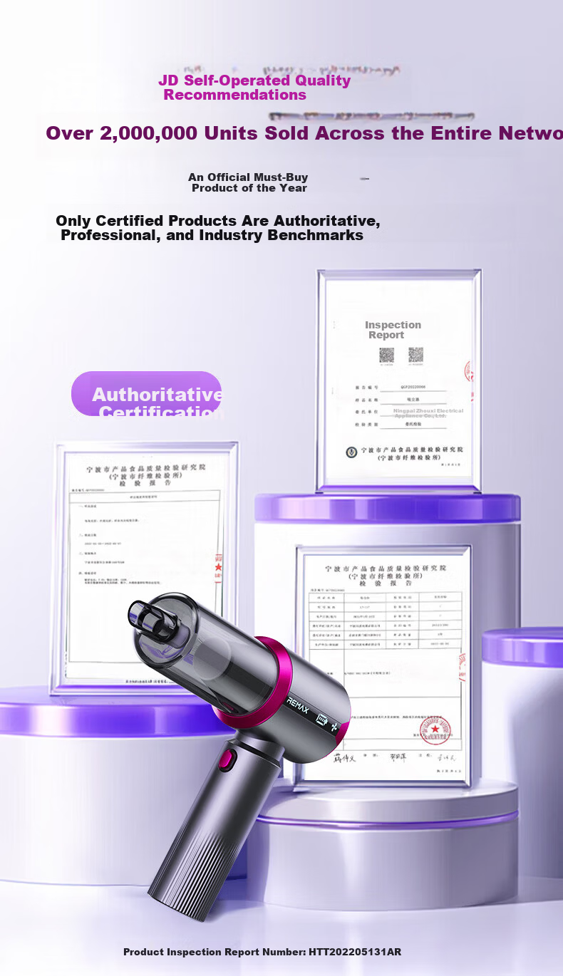 REWONDER German Top Configuration 22000PA Smart Interactive Car Vacuum Cleaner Handheld High Suction Long Battery Life Automotive Vacuum Gray Multifunctional Outdoor 5