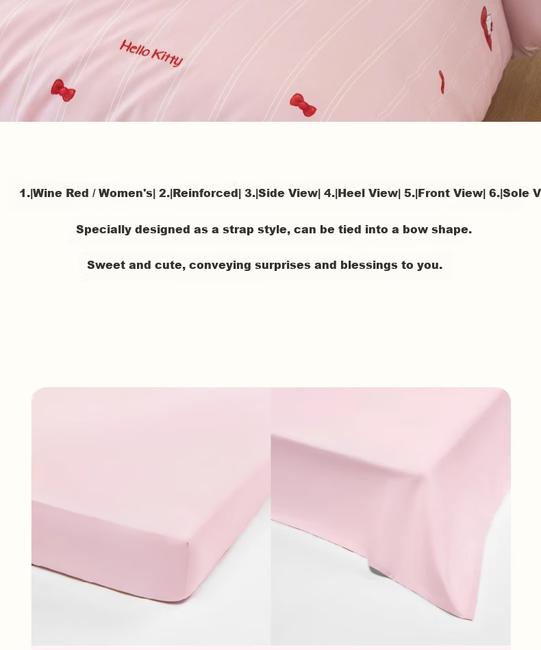 Tbh Sanrio Hello Kitty Cotton Satin Bowknot Print Bedding Set 4-Piece for 1.5m Bed with Fitted Sheet Sakura Pink 10