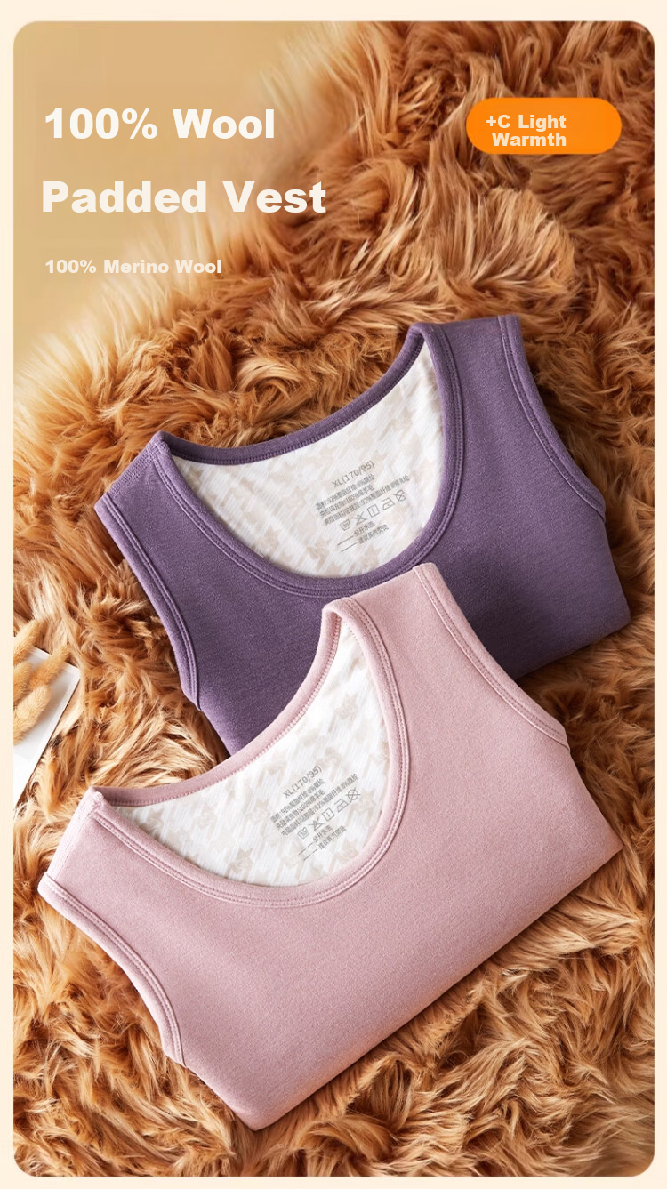 Langsha Women's Thermal Vest 100% Wool Filled Autumn Winter Antibacterial Thickened Cold-Resistant Base Layer Top 1