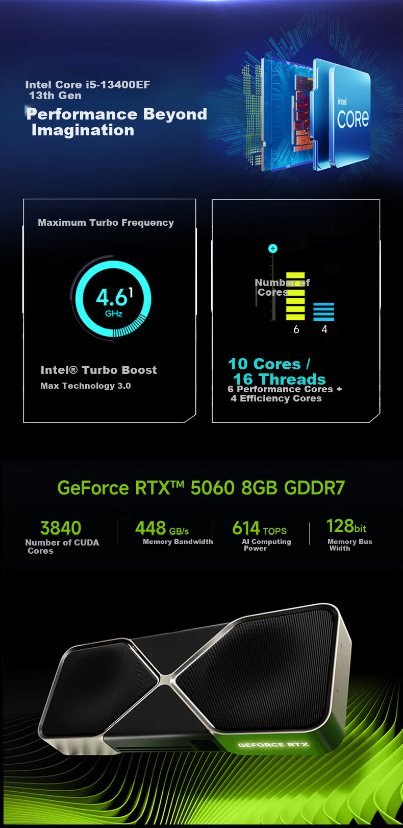 Acer Dark Knight: Dawn V7 Valorant 14th Gen Core I7 14650HX/32GB/1TB/RTX5060Ti 16G Gaming Desktop Computer 5