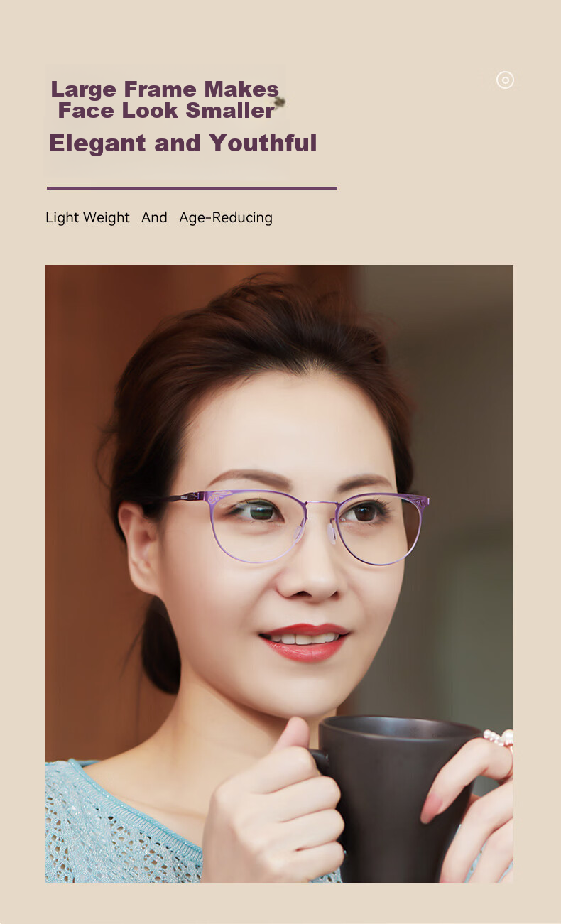 Sunset Red Women's Reading Glasses HD Blue Light Blocking Elegant Fashion Middle-aged and Elderly Presbyopic Glasses AX5331 250 Degree 3