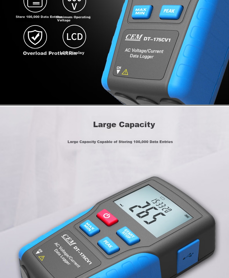 CEM DT-175CV1 AC Current Voltage Data Logger 3