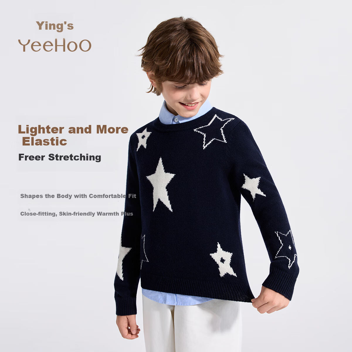 YEEHOO Boys Wool Sweater Kids Pullover 100% Wool Crew Neck Fashion Spring Dark Blue Size 120