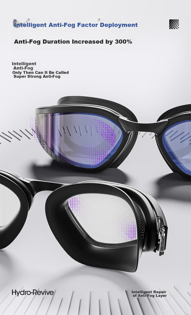JEEP Small Fog Shield Swimming Goggles Waterproof Anti-Fog Clear Vision Professional Swimming Glasses for Men and Women - Mottled Black, Plano Lens 5