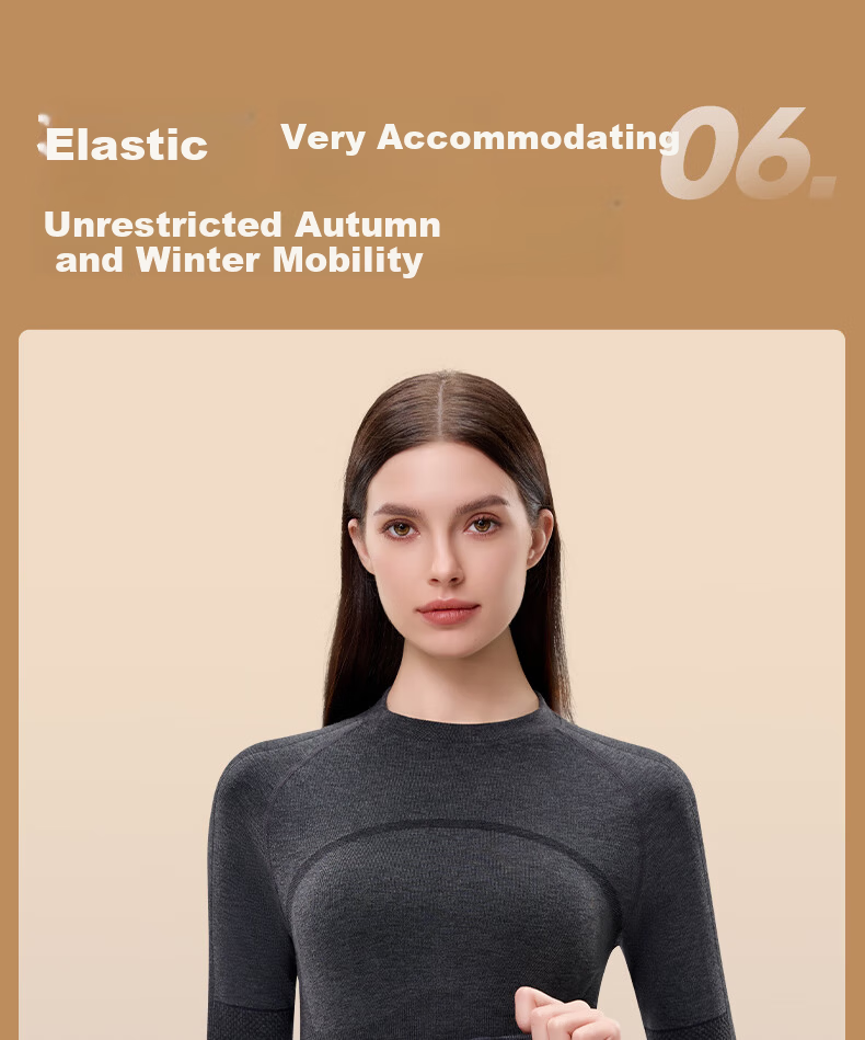 GRACEWELL Women's Thermal Sportswear Autumn Winter Wool Heat Retaining Slim Fit Base Layer Set Autumn Top and Bottom Cocoa Brown F 25