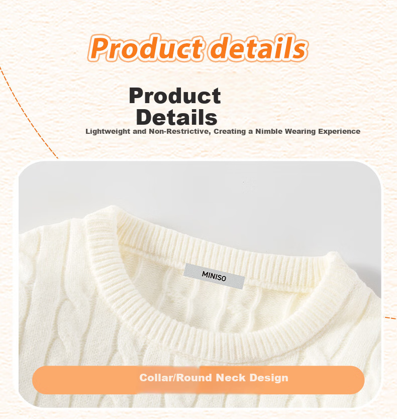 MINISO Men's Round Neck Cable Knit Sweater Autumn Winter Warm Anti-Cold Casual Couple Pullover Black 3XL 11