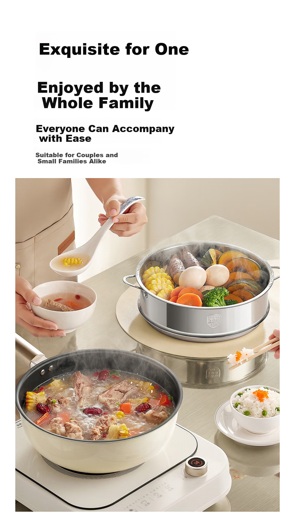 Bear Extreme Iron Small Frying Pan Non-Coated Flat Bottom Stir-Fry Pan 24cm with Steamer Basket Non-Stick Baby Food Pot JG063-P02 8